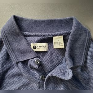 Haggar Clothing Longsleeve Polo In Navy Blue Herringbone